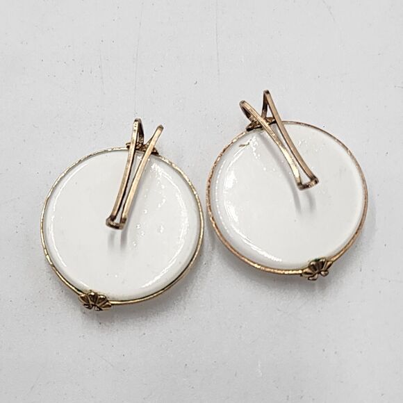 Vintage Hillcraft 1950's 14k Rolled Gold White Moonglow Thermoset Slide Earrings - Picture 4 of 5
